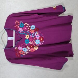 01543 River Path Trading Company fuchsia embroidery blouse L